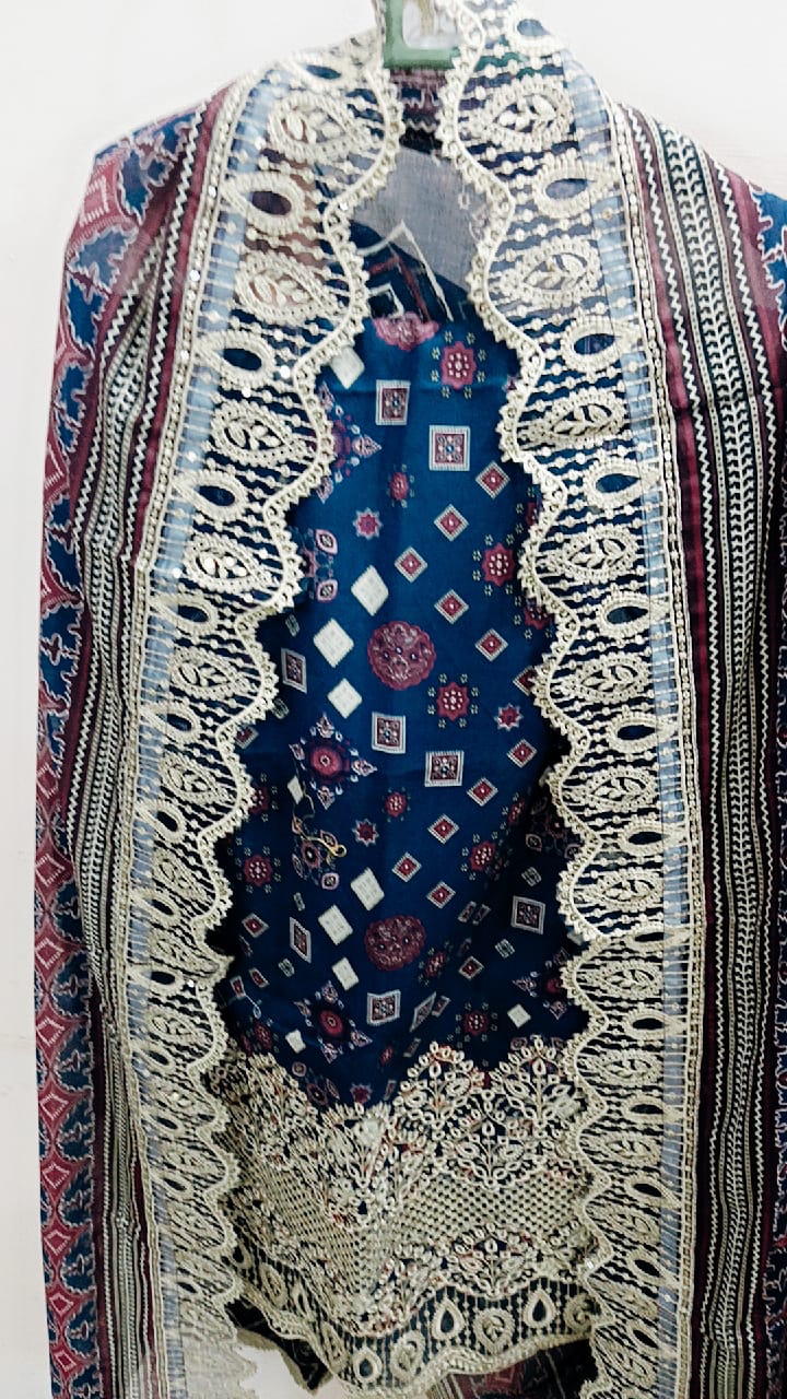 Blue & Yellow Elegant Lawn Dress Beautiful Embroidery with a Graceful Look