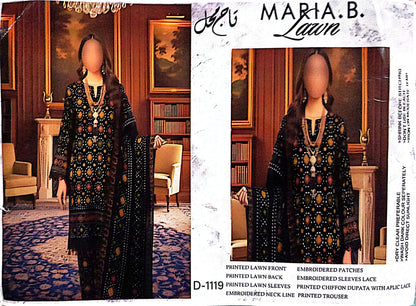 MARIA.B Black Chunri Lawn Embroidery Dress